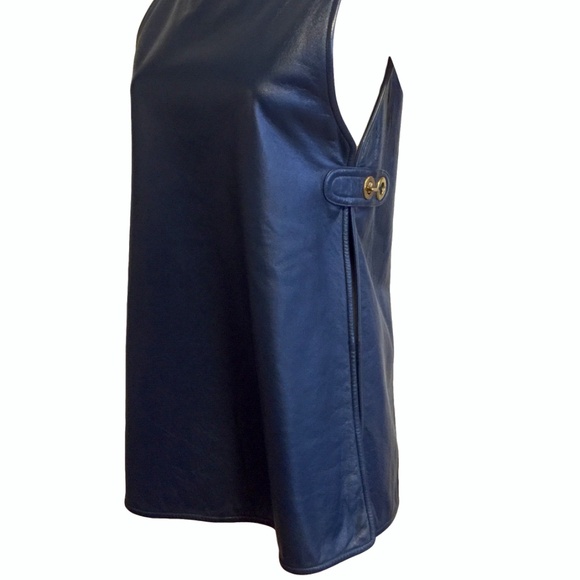Vintage Bonnie Cashin (Coach) for Sills Blue Leather Tunic Dress - Picture 4 of 7